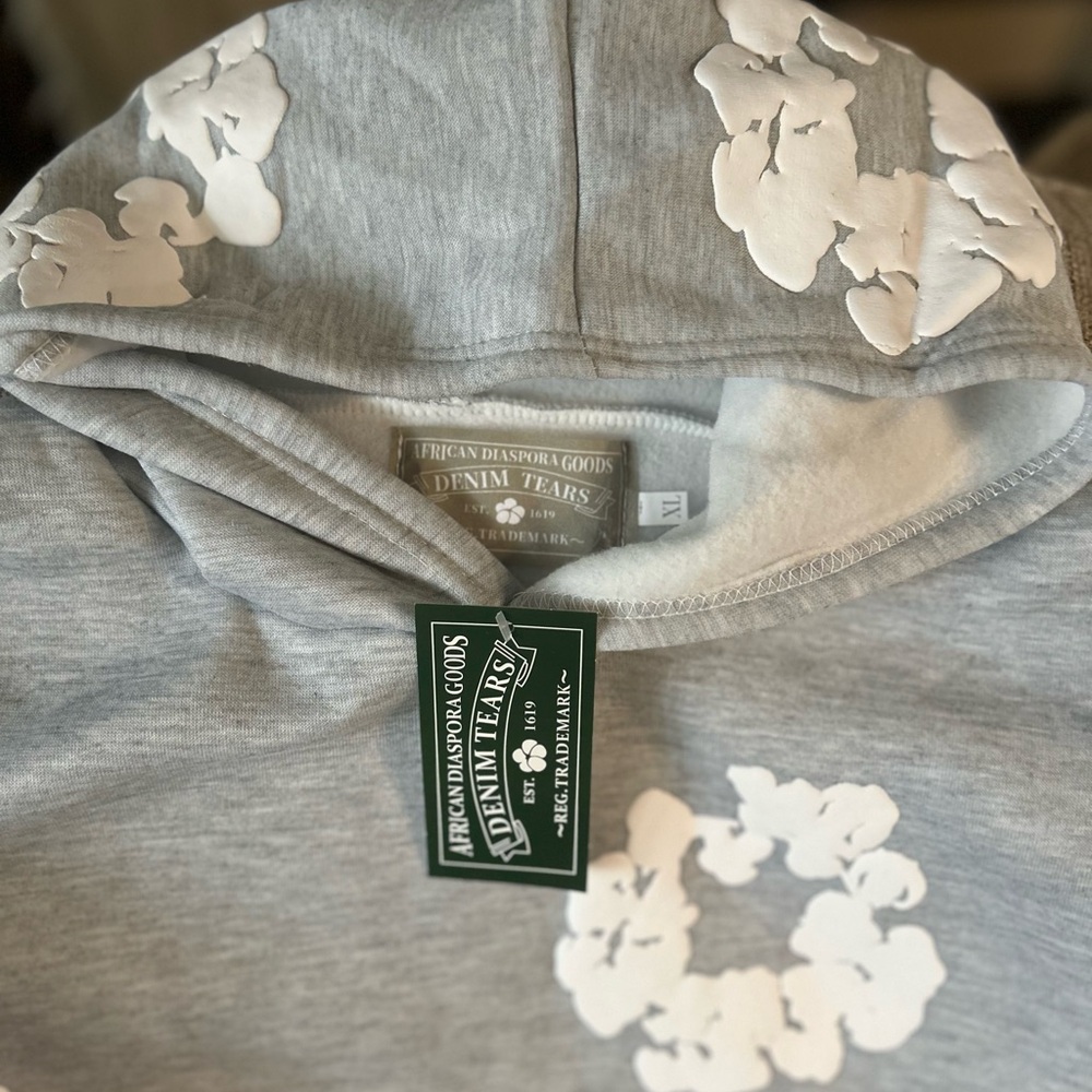Gray Hoodie with White Floral Design - Picture 3 of 3